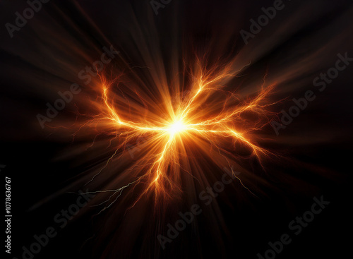 A bright, glowing orange star explodes with fiery energy, casting light outward.