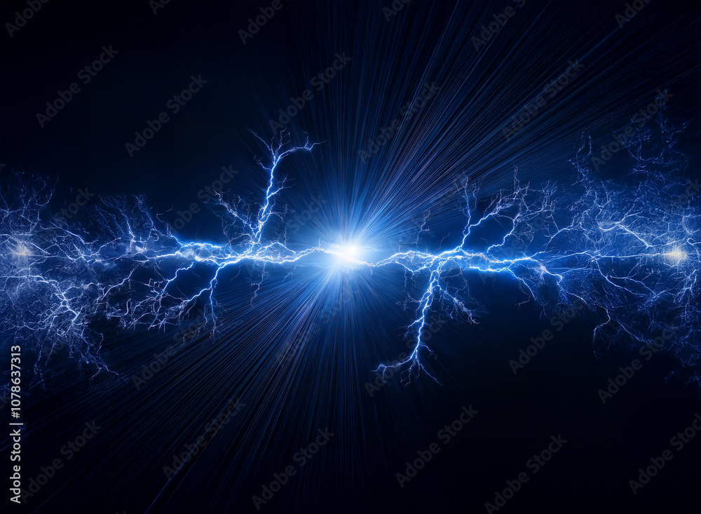 A bright blue lightning bolt with a white glow in the center against a dark blue background. A bright blue lightning bolt with a white glow in the center against a dark blue background.
