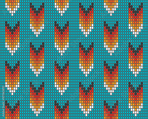 Western Aztec beaded tribal arrows teal Vector Pattern. Colorful native Aztec beads arrows seamless pattern.