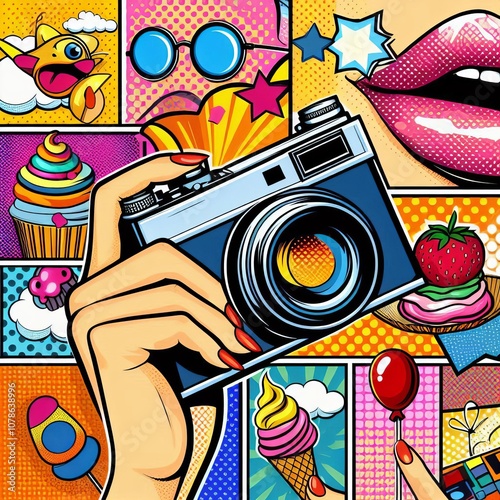 Pop Art Creating a collage with vibrant colors and bold shapes i