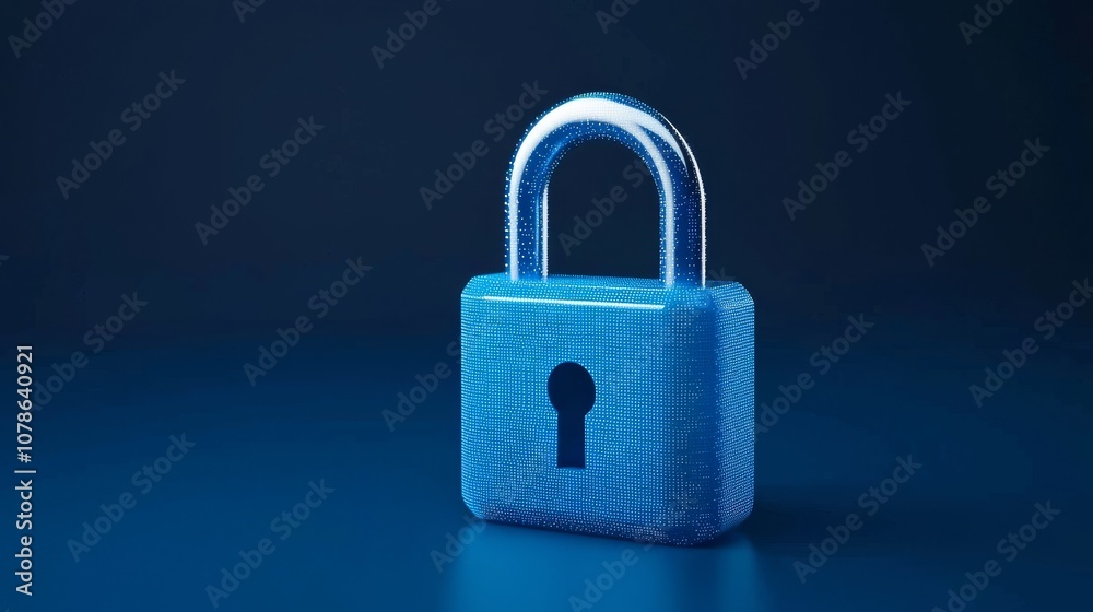 The artwork illustrates a secure lock that is visually integrated with binary code, emphasizing the importance of data security and protection The artwork illustrates a secure lock that is visually integrated with binary code, emphasizing the importance of data security and protection