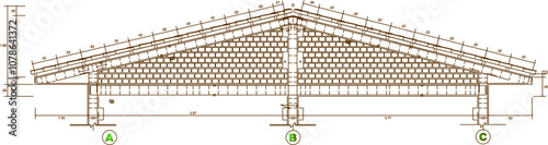 Vector sketch illustration silhouette design architectural engineering drawing concrete truss construction with reinforcement