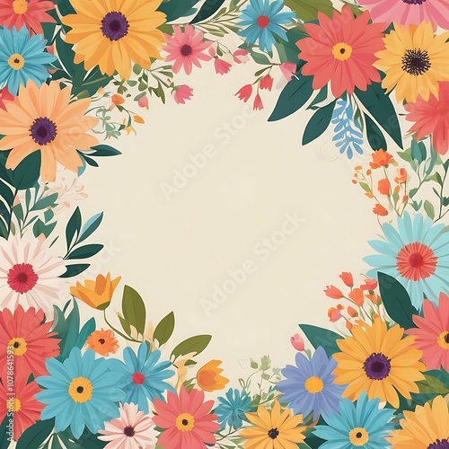 Colorful Flower Border with White Background