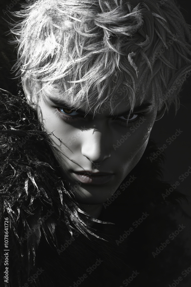 A black and white photo of a man with blonde hair A black and white photo of a man with blonde hair
