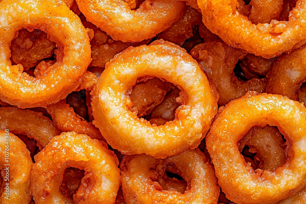 Close-Up of Fried Calamari Rings Piled Together, Featuring Golden Crispy Texture and Appetizing Look. Ideal for Food Advertising, Snack Photography, or Restaurant Menus Close-Up of Fried Calamari Rings Piled Together, Featuring Golden Crispy Texture and Appetizing Look. Ideal for Food Advertising, Snack Photography, or Restaurant Menus