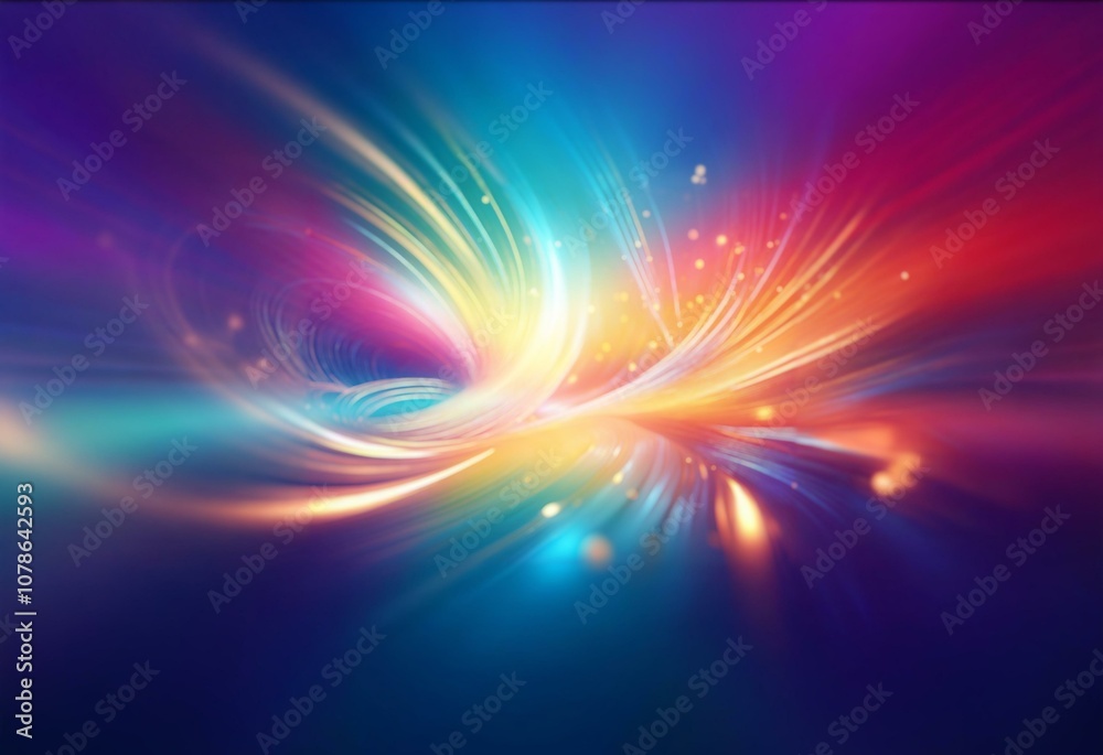 Fototapeta premium Abstract swirling blue and orange lines with blurred lights.
