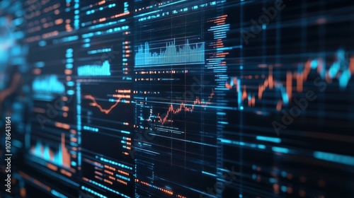 A digital interface displaying financial data and stock market trends in vibrant colors.