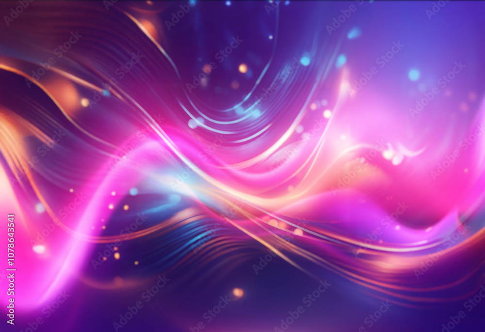 Fototapeta premium Abstract background with glowing blue and orange lines and bokeh lights.
