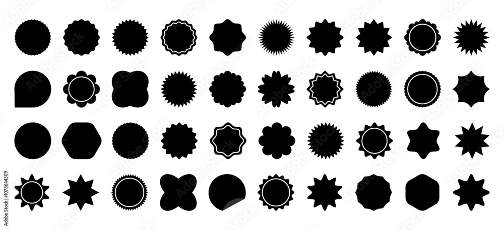 Fototapeta premium Sales sticker templates of different shapes. Shopping black labels set