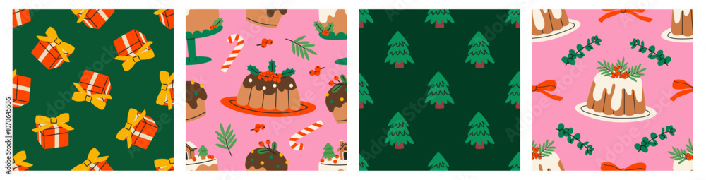 Colorful Christmas seamless pattern set Colorful Christmas seamless pattern set