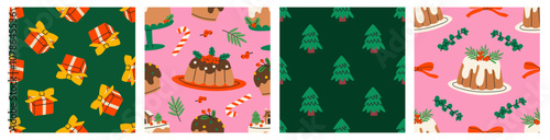 Colorful Christmas seamless pattern set