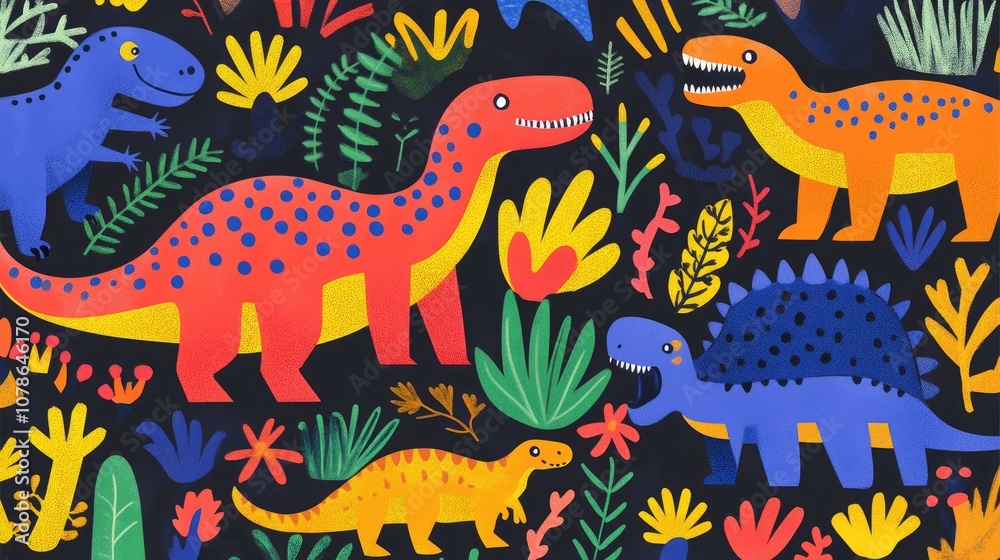 Vibrant Friendly Dinosaurs Vector Illustration for Kids Vibrant Friendly Dinosaurs Vector Illustration for Kids