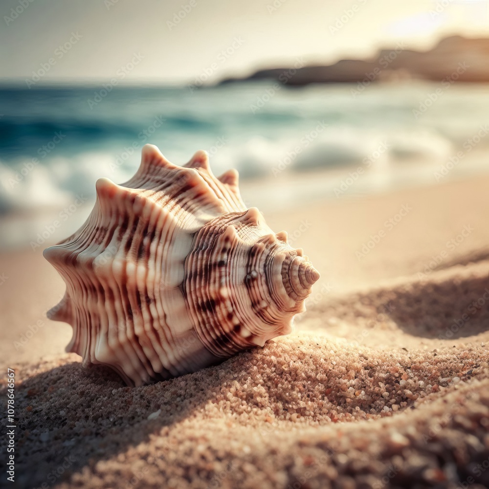 Shell on a Sandy Beach A close up of a seashell its ridged surfa Shell on a Sandy Beach A close up of a seashell its ridged surfa