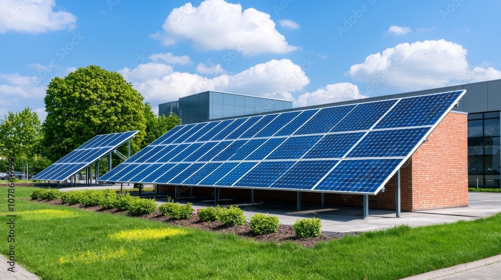 The exterior of a clean energy lab is enhanced with integrated renewable energy solutions, showcasing its advanced features The exterior of a clean energy lab is enhanced with integrated renewable energy solutions, showcasing its advanced features