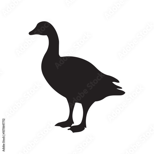 goose isolated on white, Black silhouette of goose. Isolated image of farm bird. Domestic amimal icon. Isolated image