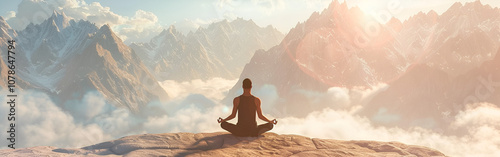 Young Man Practicing Yoga Amidst Breathtaking Mountain Scenery 