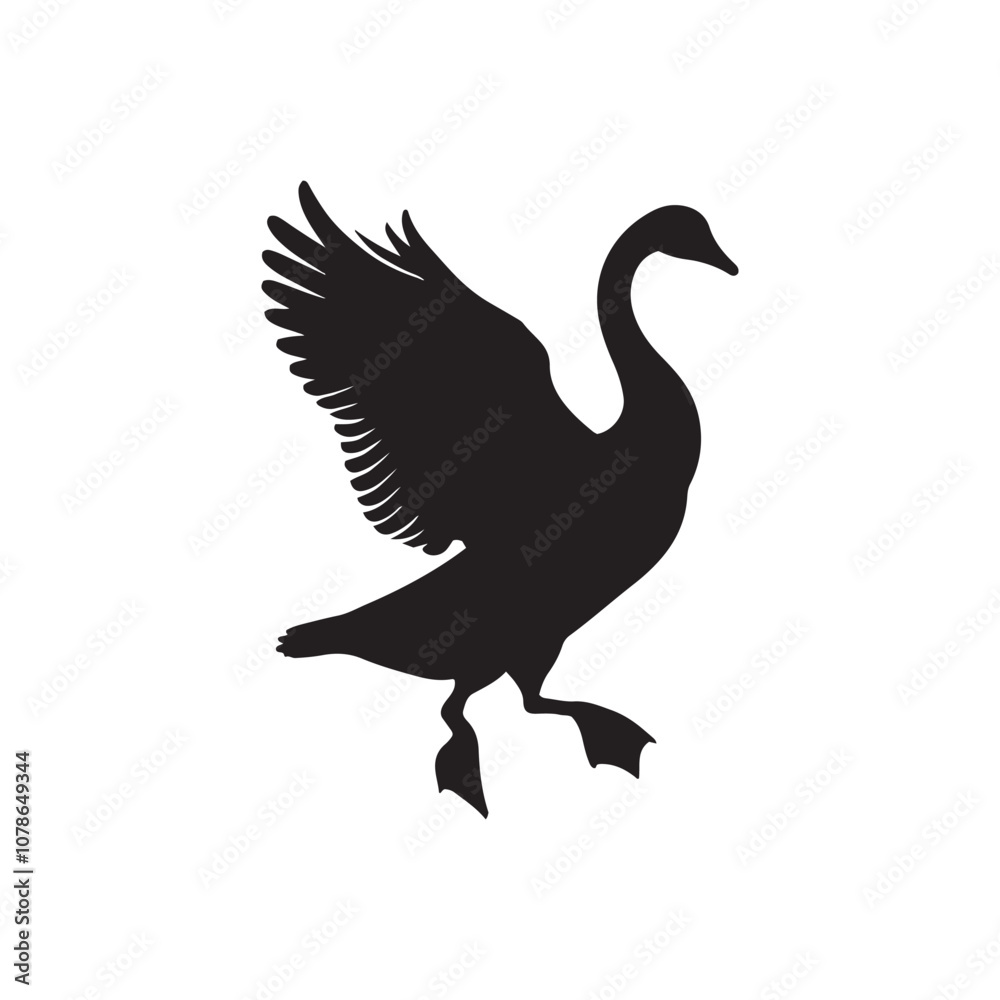 Obraz premium goose isolated on white, Black silhouette of goose. Isolated image of farm bird. Domestic amimal icon. Isolated image