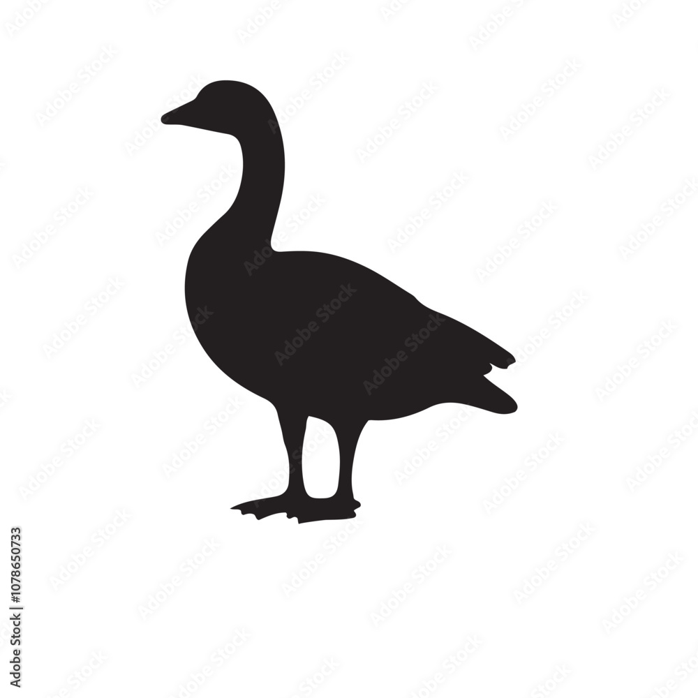 goose isolated on white, Black silhouette of goose. Isolated image of farm bird. Domestic amimal icon. Isolated image