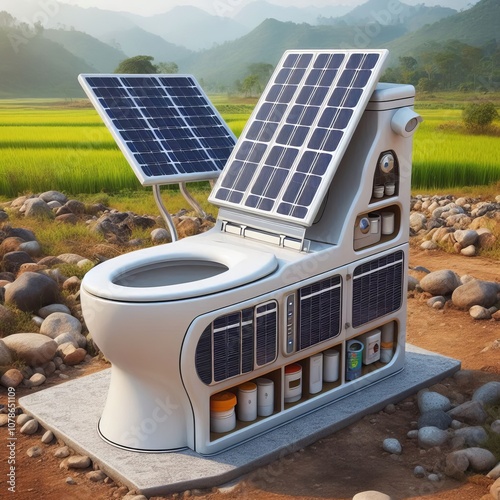 Solar Powered Toilet A toilet with solar panels for energy effic photo