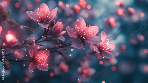 Delicate pink flowers with sparkling lights