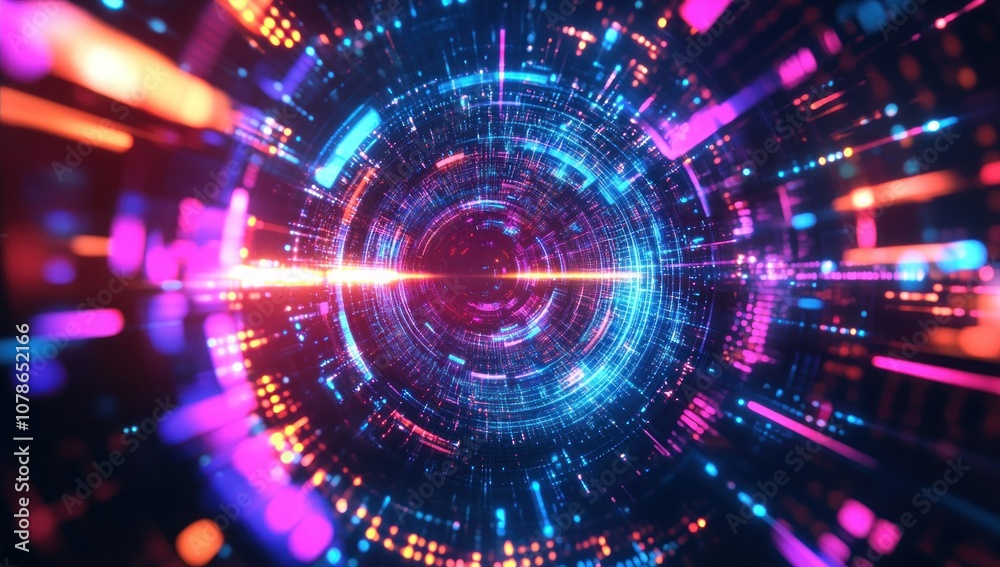 Abstract Neon Lights Circle Tunnel Abstract Neon Lights Circle Tunnel