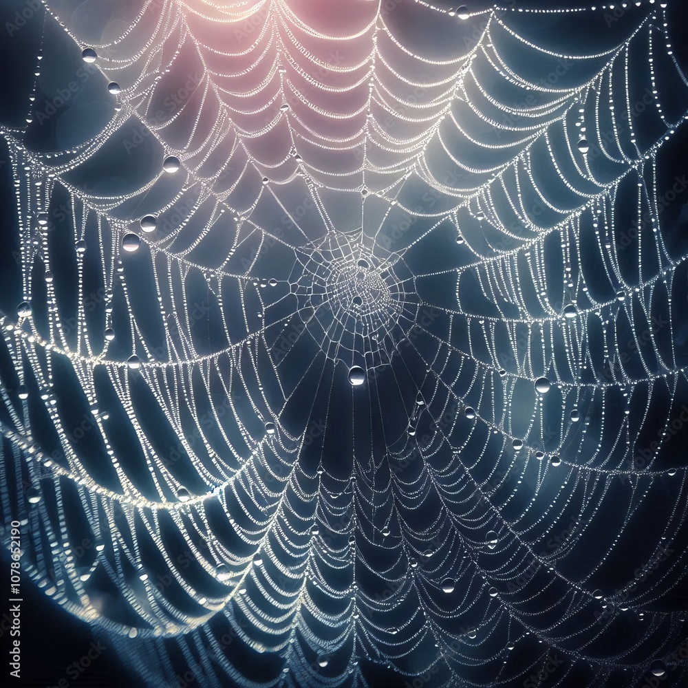 Naklejka premium Spider Web Glistening Close up of a dew kissed spider web showca
