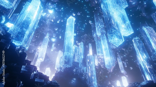 Anime-style glowing crystal cave with magical lighting