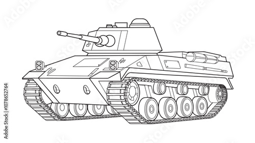 Main battle tank Coloring Page. Armored fighting vehicle. Special military transport. detailed vector illustration isolated on white background.
