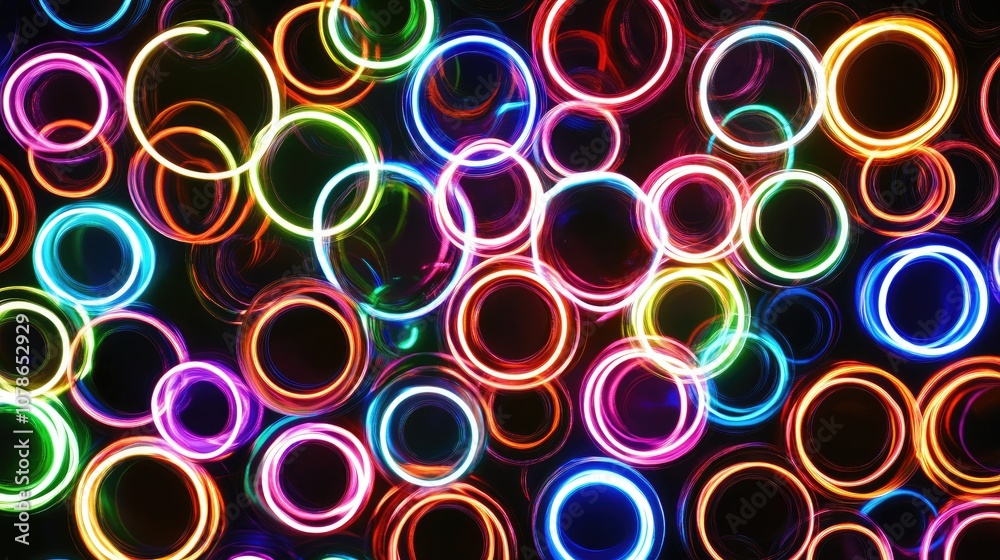 Illuminated Neon Circles on a Dark Background