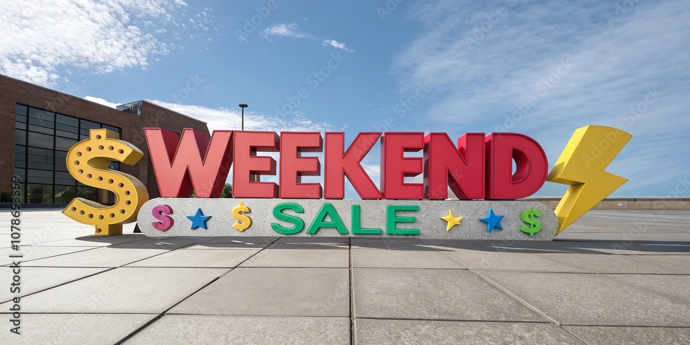 Naklejka premium Weekend Sale 3D Typography Design with Bold Colors and Creative Layout, Perfect for Promotional Materials and Eye-Catching Advertisements, Highlighting Discounts and Seasonal Offers