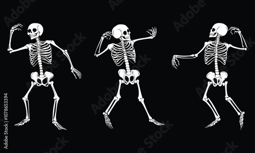 Dancing Skeletons Vector Set – Trio of Fun Halloween Skeleton Poses