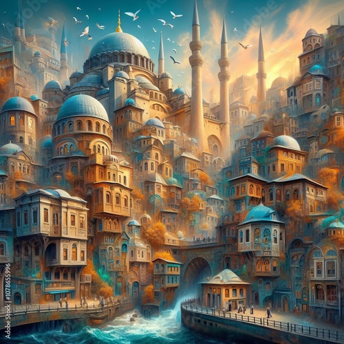 Surrealist Istanbul A fantastical surrealist painting of Istanbu photo