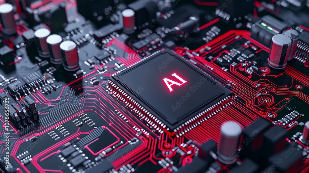 Photo of a futuristic AI microchip captured at high resolution Photo of a futuristic AI microchip captured at high resolution