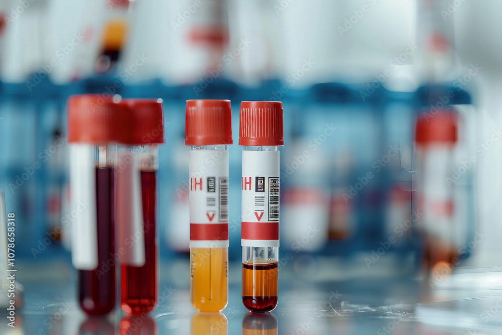 Test tube with blood sample making research in clinical laboratory AI generative Test tube with blood sample making research in clinical laboratory AI generative