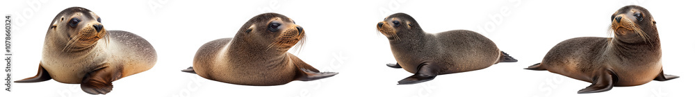 Fototapeta premium Peaceful colony of seals resting and relaxing on a rocky coastal shoreline in their natural marine environment These adorable gray and brown seals are a beautiful sight in the serene