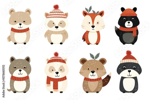 Wallpaper Mural Adorable winter animals in cozy knitted attire with festive hats Torontodigital.ca