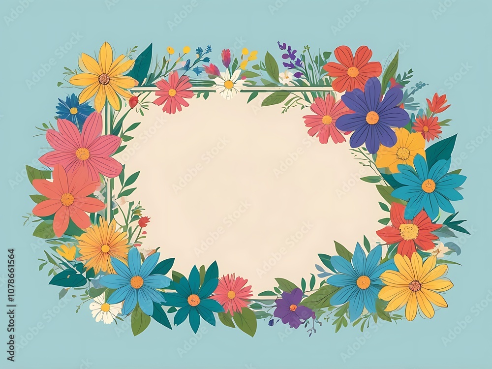 Obraz premium Colorful Floral Wreath with Blank Center