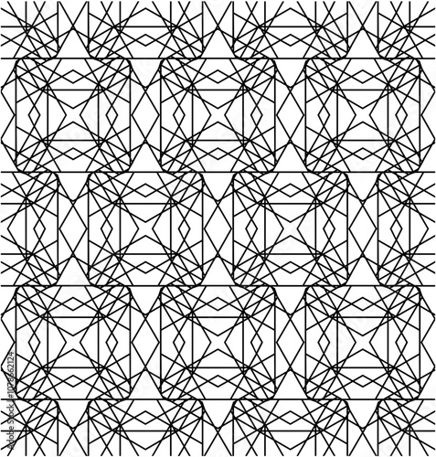 Ornement décoratif Motif abstrait Moucharabieh Réseau de style arabe géométrique Noir et Blanc