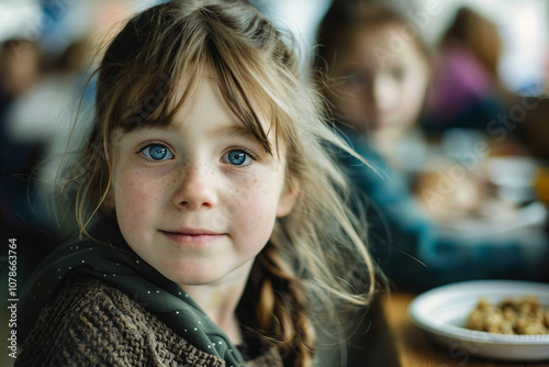 Generative AI Image of pupils Students teachers in School Canteen Healthy Meal eating together