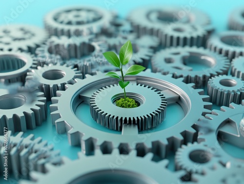 Green Plant Growing On Gears Mechanism