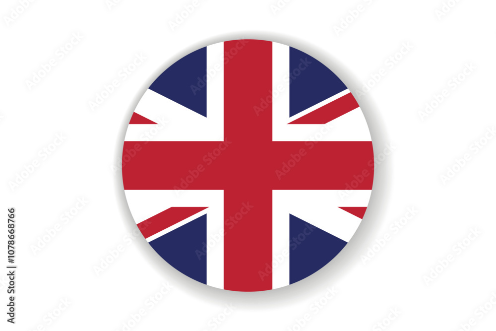 Obraz premium Flag of United Kingdom. English national symbol in official colors. Template icon. Abstract vector background. Round glass light ball, 3D big bubble, sphere