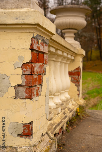 Crumbling ancient architecture in an autumn park