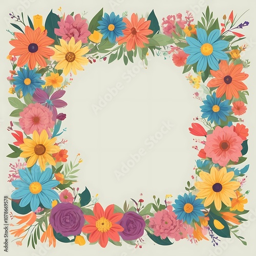 Colorful Floral Frame with a White Center