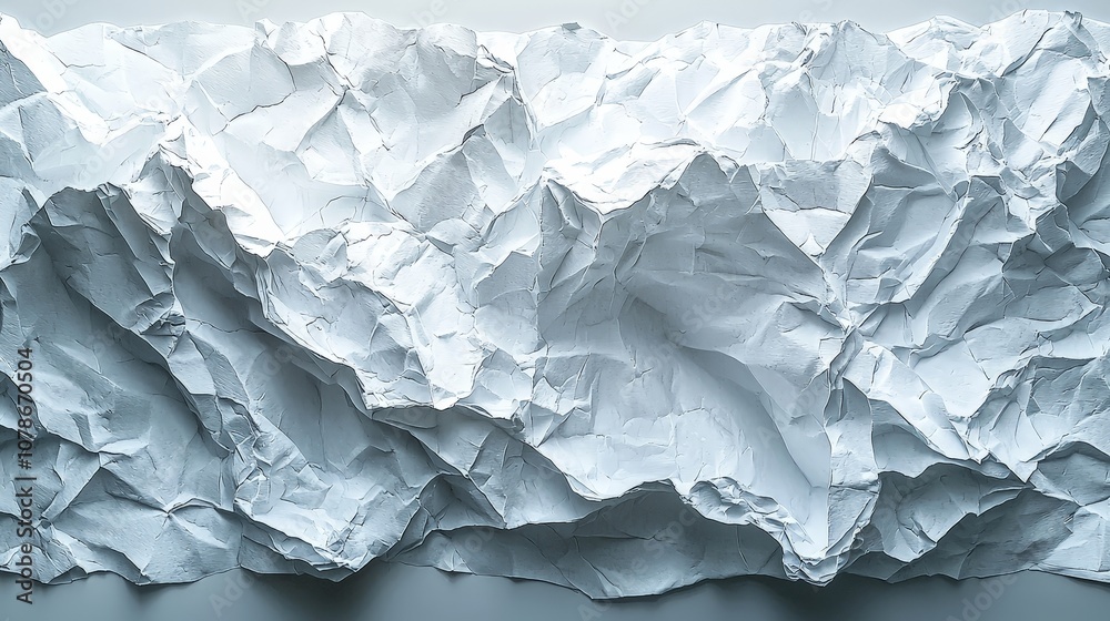 A textured surface of crumpled white paper resembling abstract landscapes. A textured surface of crumpled white paper resembling abstract landscapes.