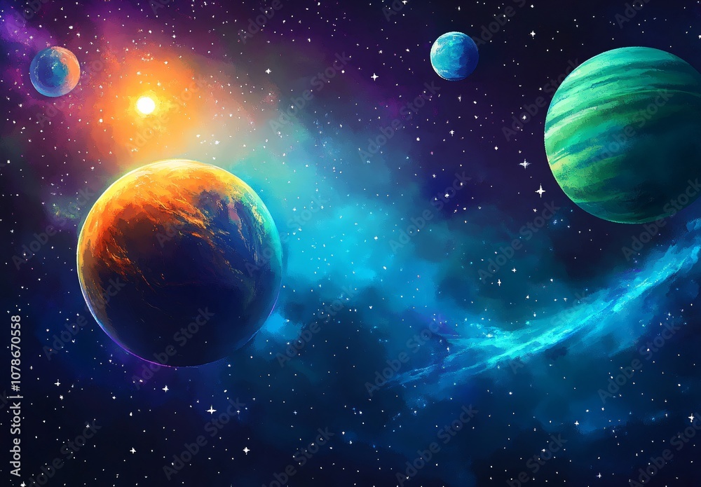 Celestial Landscape: Planets, Stars & Sun Celestial Landscape: Planets, Stars & Sun