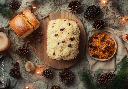 Holiday Dinner Table with Panettone & Spiced Rice photo