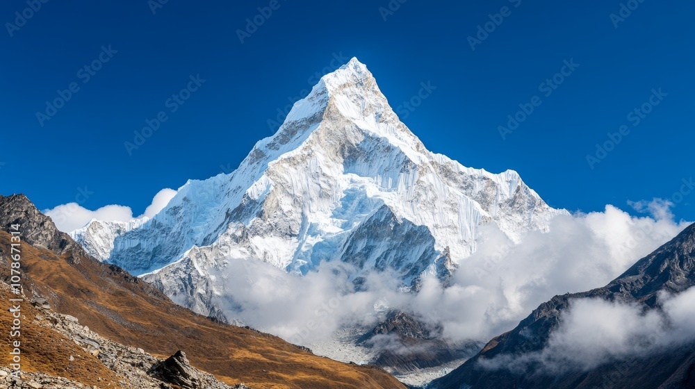 Fototapeta premium Majestic Himalayan Mountain Peak Snow Capped Clouds Nature Landscape
