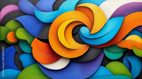 Abstract Colorful Swirling Leaves Organic Shapes Modern Art Background Design