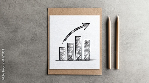 Create an engaging inkdrawn bar graph with an upward arrow to illustrate growth and success photo