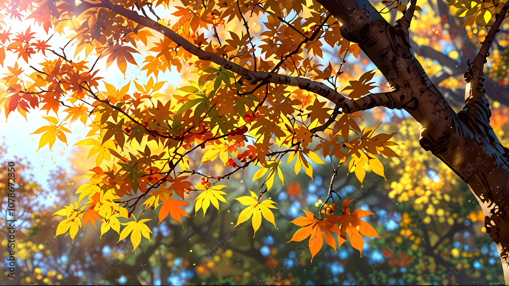 Fototapeta premium Orange autumn leaves in the sun